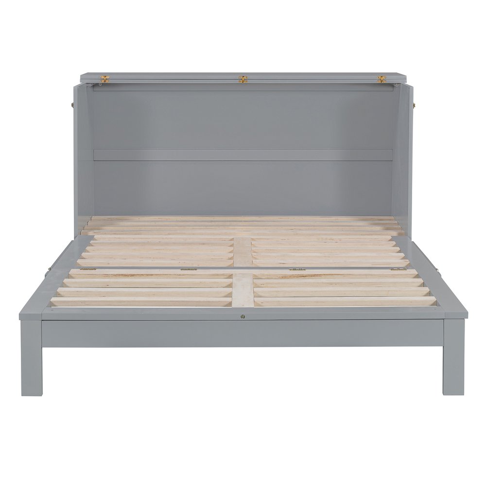Gray Wood Queen Murphy Bed With Drawers