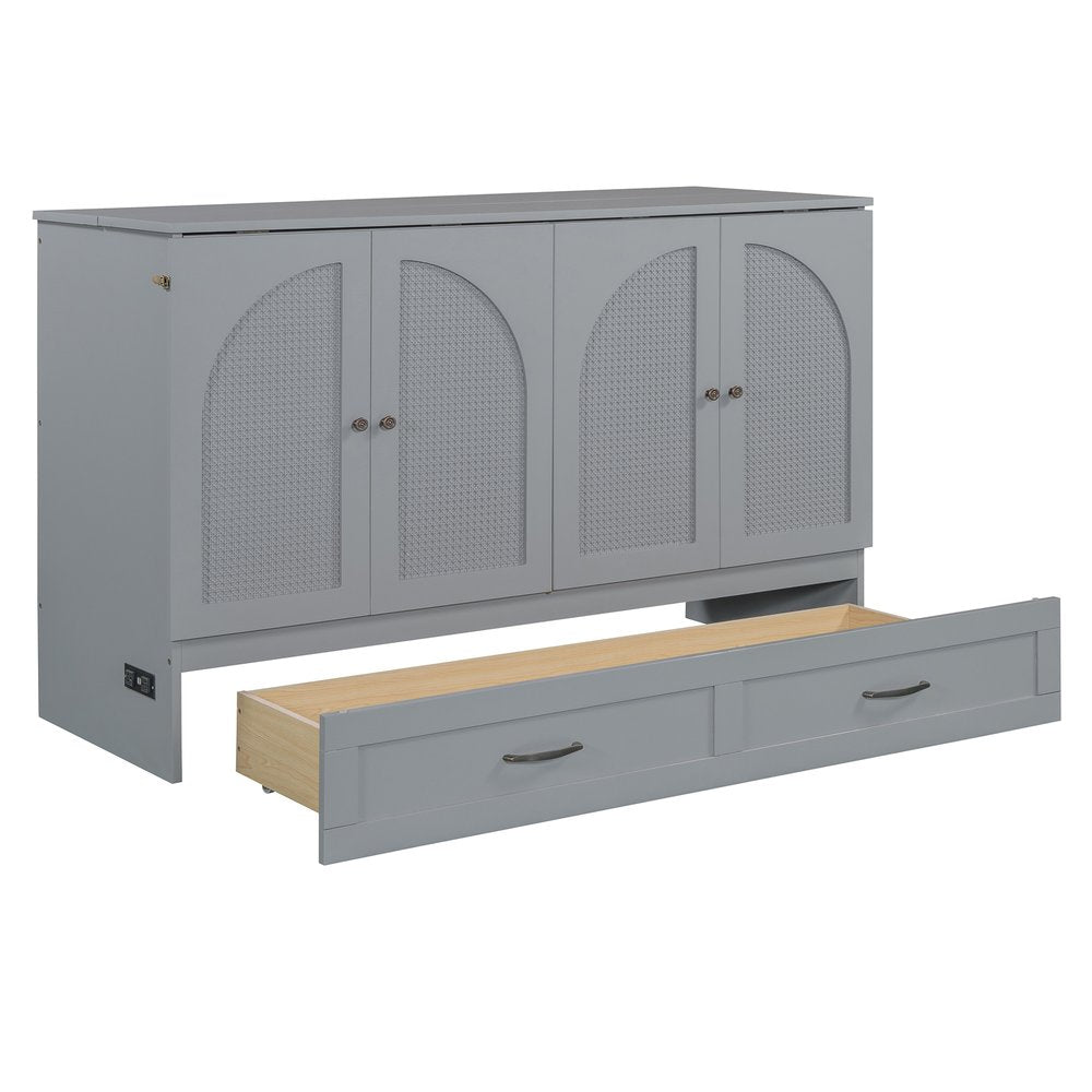 Gray Wood Queen Murphy Bed With Drawers