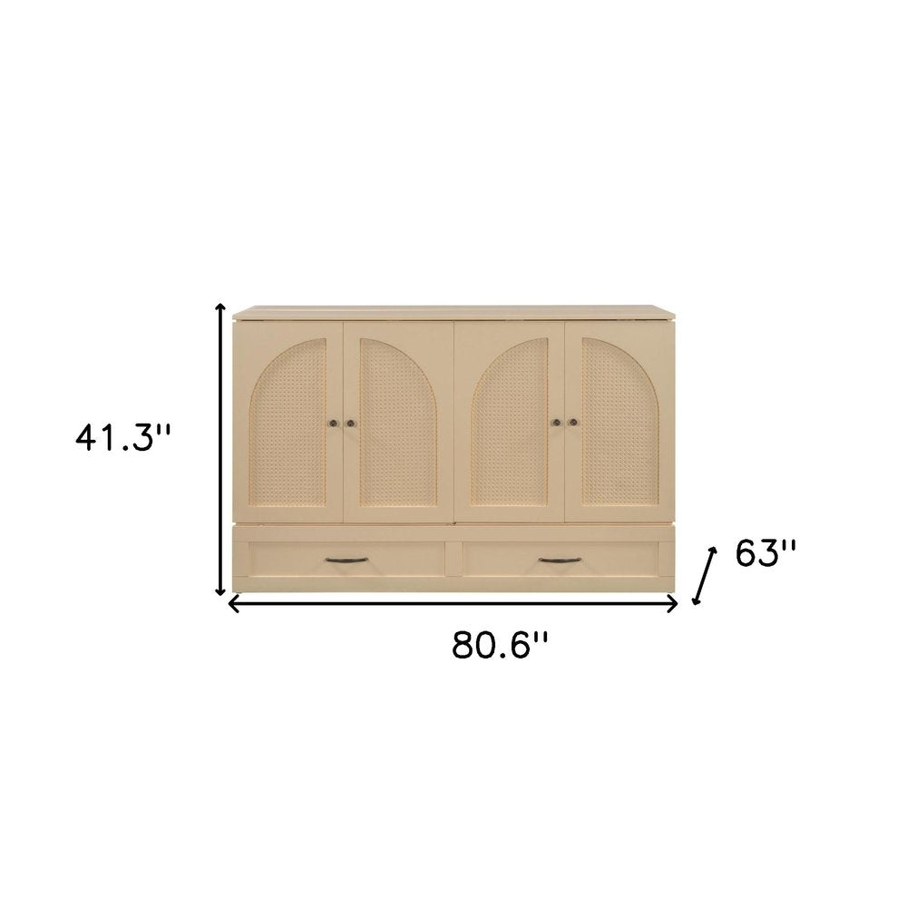 Gold Wood Queen Murphy Bed With Drawers