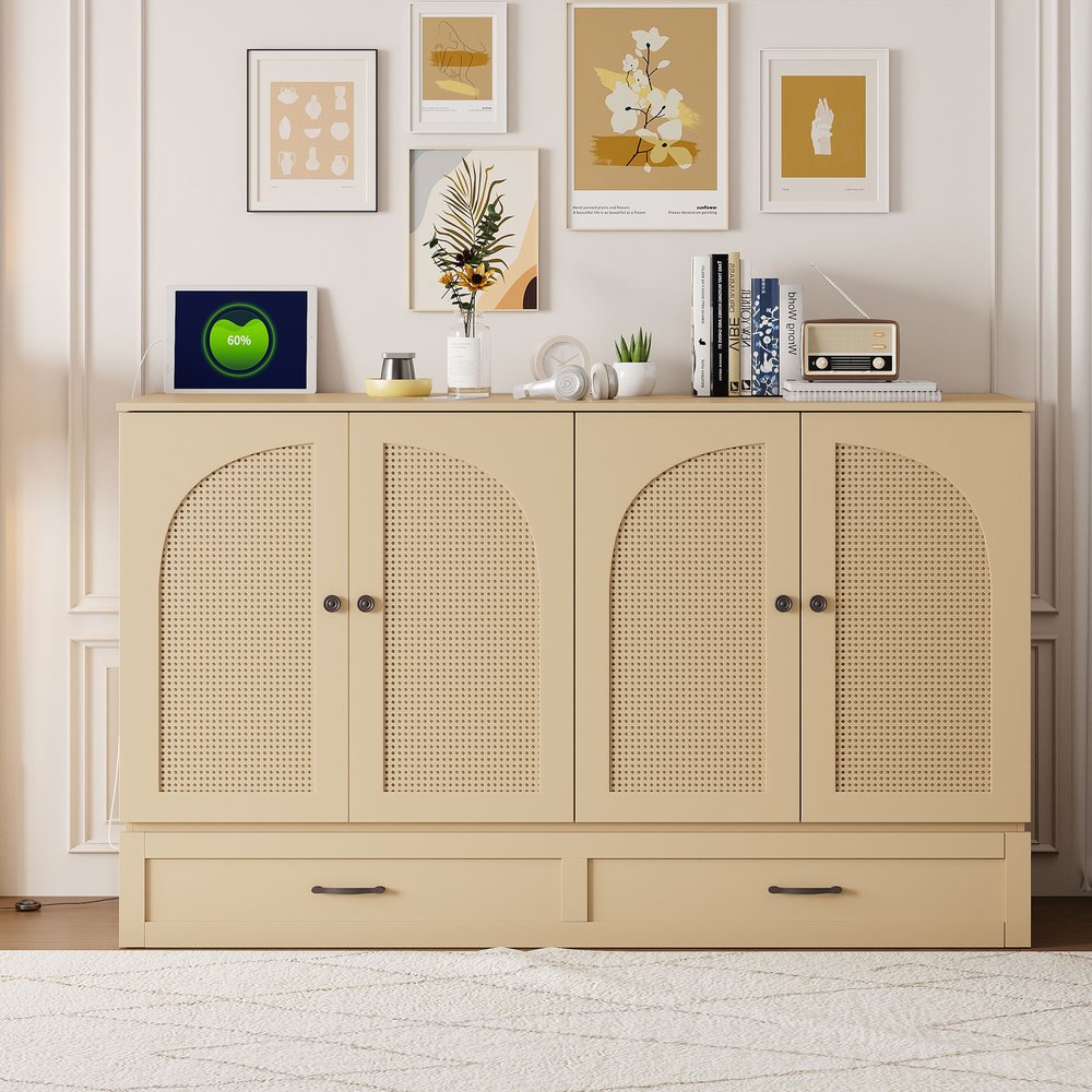 Gold Wood Queen Murphy Bed With Drawers