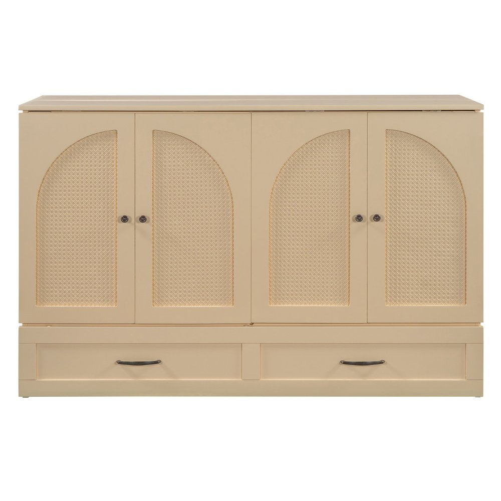 Gold Wood Queen Murphy Bed With Drawers