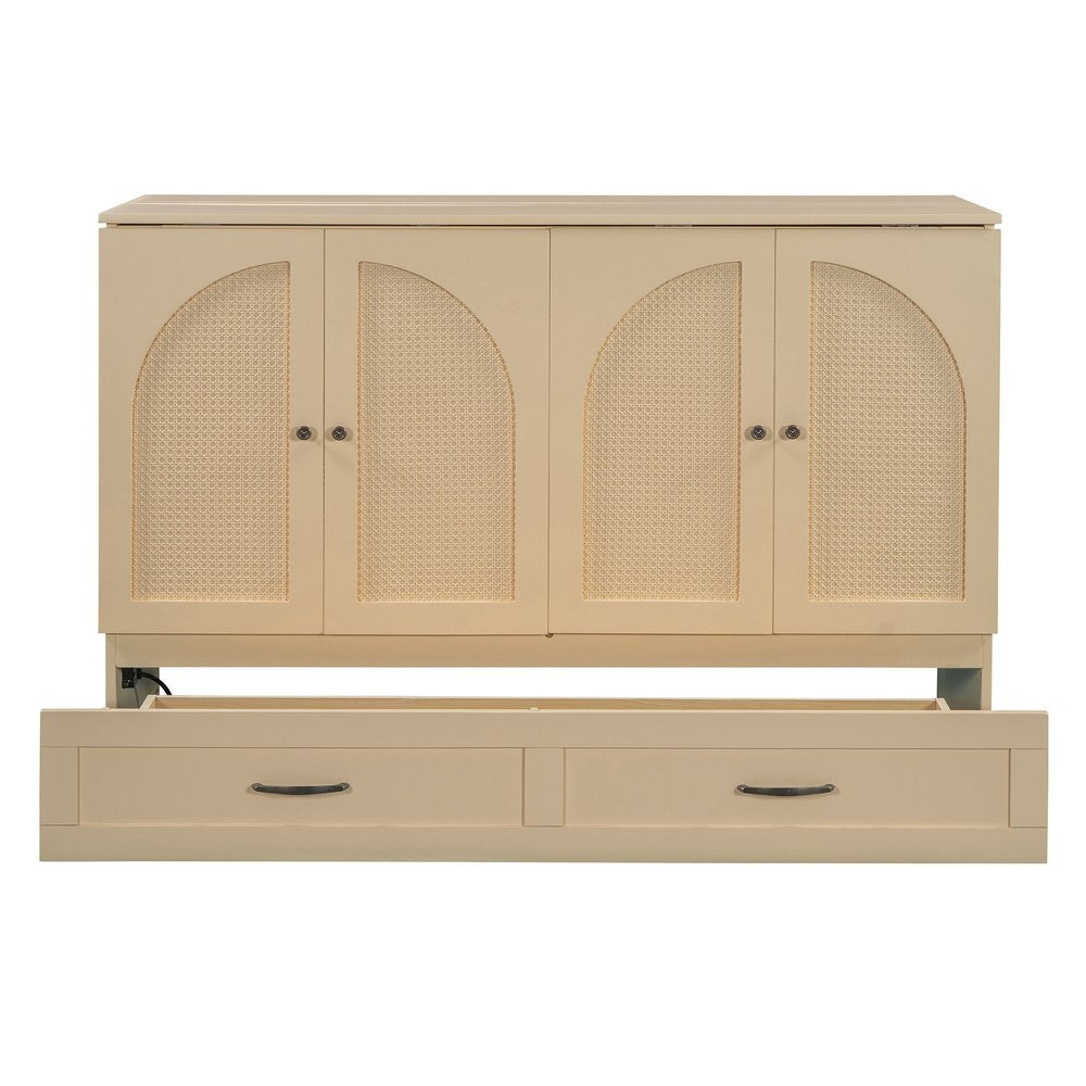 Gold Wood Queen Murphy Bed With Drawers