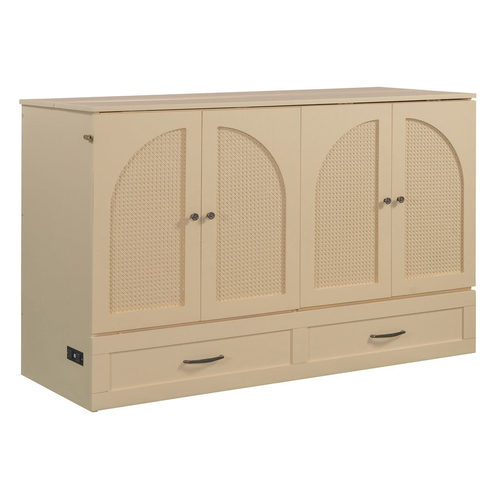 Gold Wood Queen Murphy Bed With Drawers