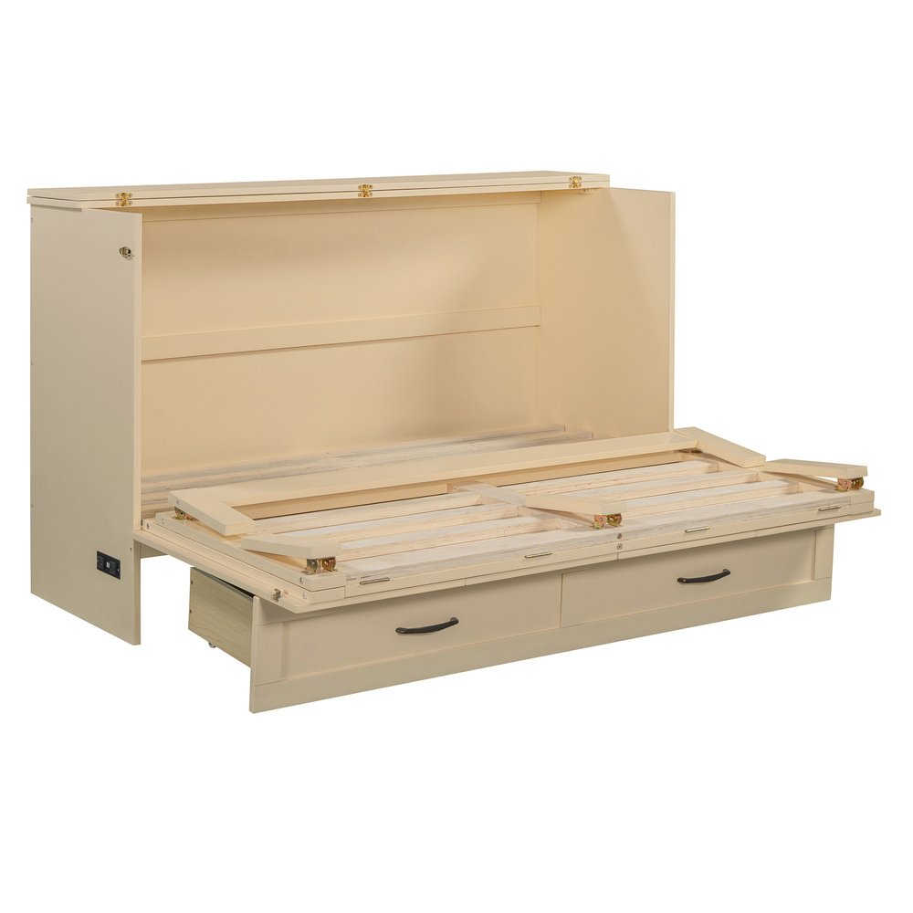 Gold Wood Queen Murphy Bed With Drawers