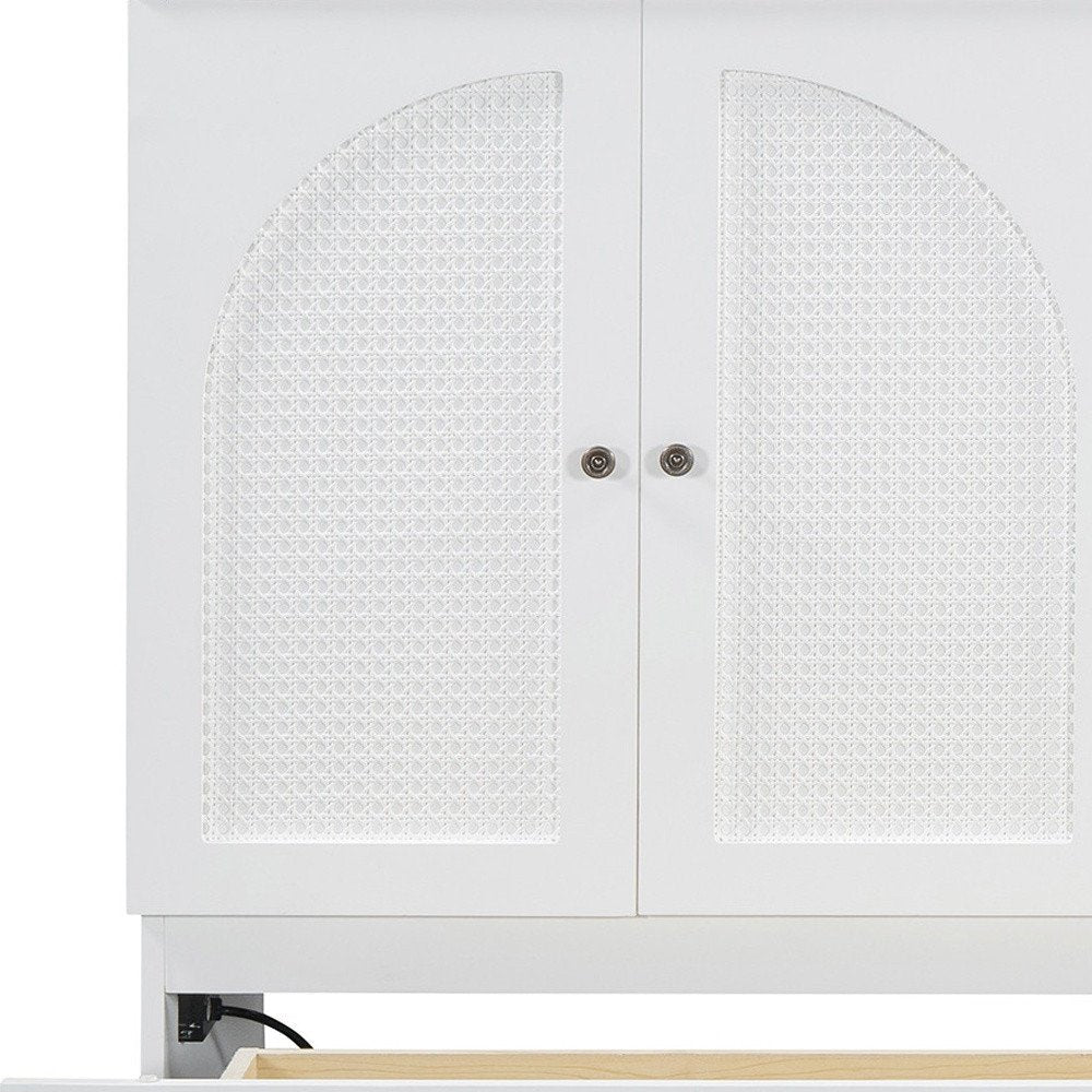 White Wood Queen Murphy Bed With Drawers