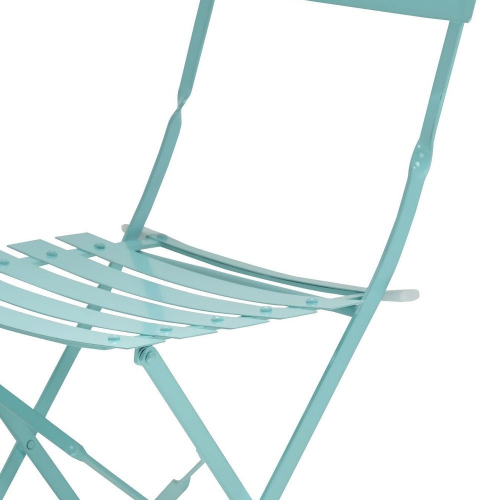 Set of Two Teal Blue Aluminum Outdoor Folding Dining Chairs