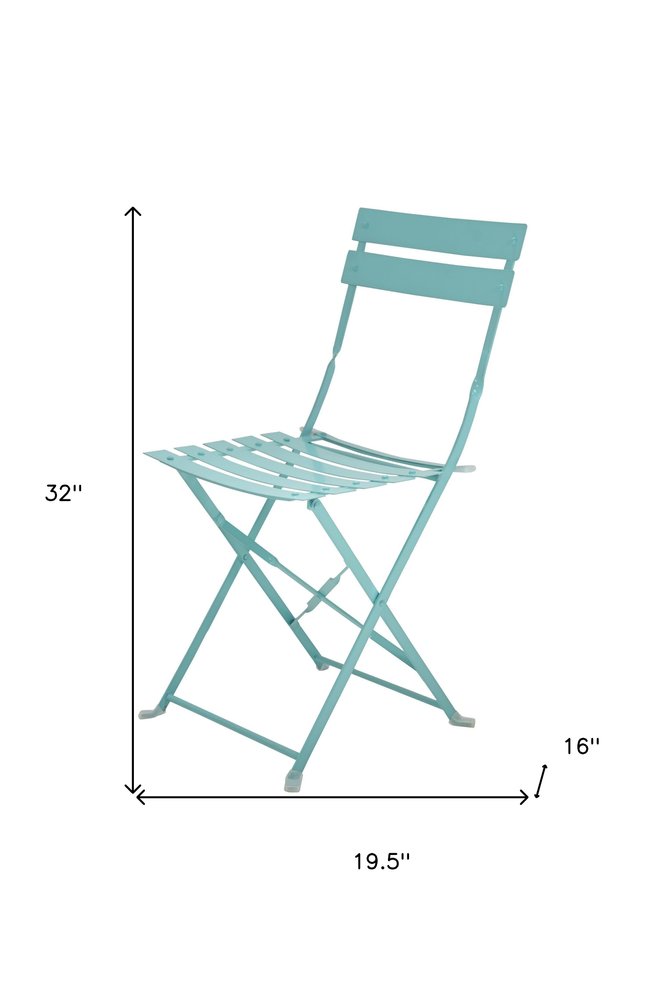 Set of Two Teal Blue Aluminum Outdoor Folding Dining Chairs