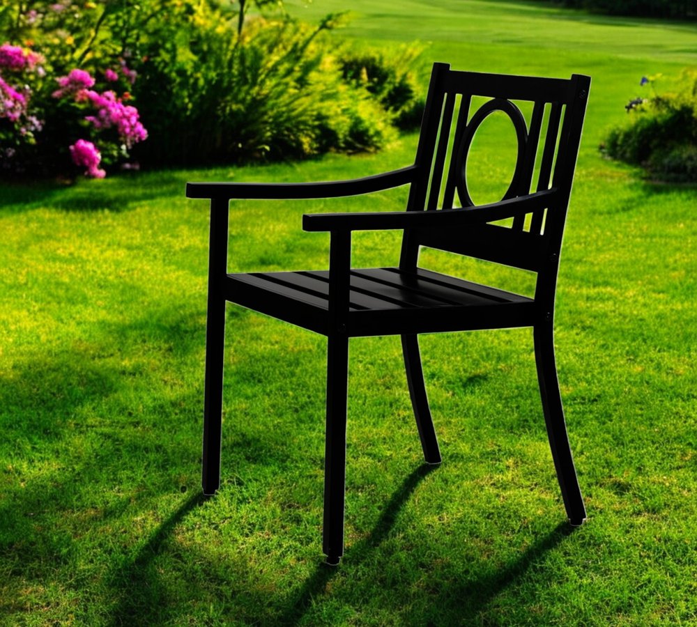 24" Black Steel Geo Back Outdoor Arm Chair