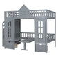 Gray Full Over Full Dollhouse Solid Wood Bunk Bed With Stairs And Desk And Storage