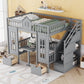 Gray Full Over Full Dollhouse Solid Wood Bunk Bed With Stairs And Desk And Storage
