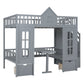 Gray Full Over Full Dollhouse Solid Wood Bunk Bed With Stairs And Desk And Storage