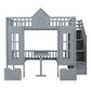Gray Full Over Full Dollhouse Solid Wood Bunk Bed With Stairs And Desk And Storage