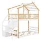 White Twin Over Twin Solid Wood Bunk Bed With Stairs And Storage