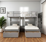 Gray Full Over Two Twins Solid Wood Bunk Bed With Stairs Drawers And Storage