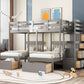 Gray Full Over Two Twins Solid Wood Bunk Bed With Stairs Drawers And Storage
