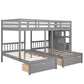 Gray Full Over Two Twins Solid Wood Bunk Bed With Stairs Drawers And Storage