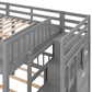 Gray Full Over Two Twins Solid Wood Bunk Bed With Stairs Drawers And Storage