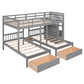 Gray Full Over Two Twins Solid Wood Bunk Bed With Stairs Drawers And Storage