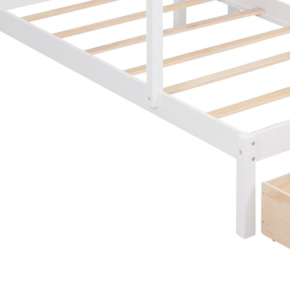 White Full Over Two Twins Solid Wood Bunk Bed With Stairs And Drawers And Storage