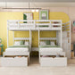White Full Over Two Twins Solid Wood Bunk Bed With Stairs And Drawers And Storage