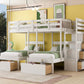 White Full Over Two Twins Solid Wood Bunk Bed With Stairs And Drawers And Storage