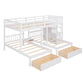 White Full Over Two Twins Solid Wood Bunk Bed With Stairs And Drawers And Storage