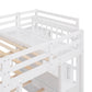White Full Over Two Twins Solid Wood Bunk Bed With Stairs And Drawers And Storage