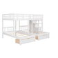 White Full Over Two Twins Solid Wood Bunk Bed With Stairs And Drawers And Storage