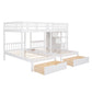 White Full Over Two Twins Solid Wood Bunk Bed With Stairs And Drawers And Storage