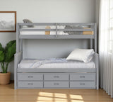Gray Twin Over Full Solid Wood Bunk Bed With Drawers And Trundle And Storage