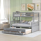 Gray Twin Over Full Solid Wood Bunk Bed With Drawers And Trundle And Storage