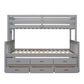 Gray Twin Over Full Solid Wood Bunk Bed With Drawers And Trundle And Storage