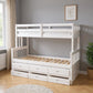 White Twin Over Full Solid Wood Bunk Bed With Drawers And Trundle And Storage