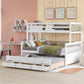 White Twin Over Full Solid Wood Bunk Bed With Drawers And Trundle And Storage