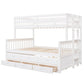 White Twin Over Full Solid Wood Bunk Bed With Drawers And Trundle And Storage