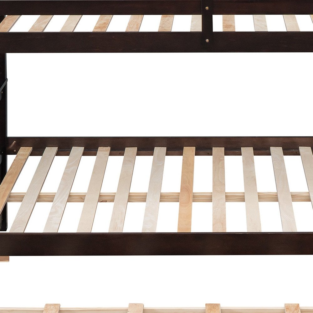 Espresso Twin Over Full Solid Wood Bunk Bed With Trundle And Storage