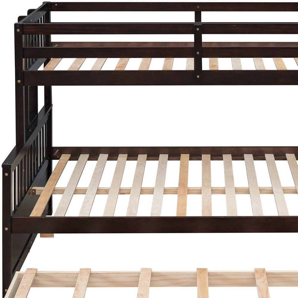 Espresso Twin Over Full Solid Wood Bunk Bed With Trundle And Storage
