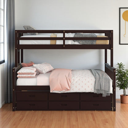 Espresso Twin Over Full Solid Wood Bunk Bed With Trundle And Storage