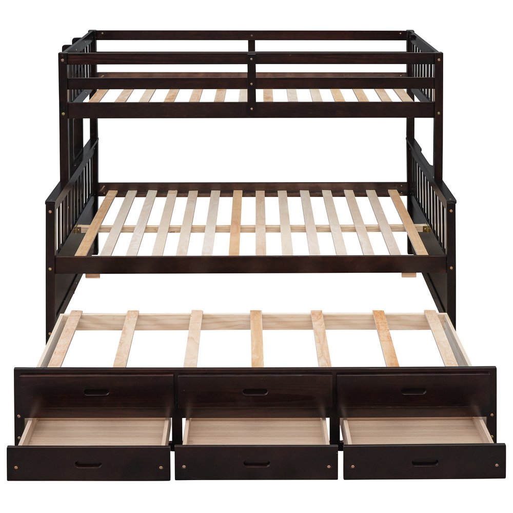 Espresso Twin Over Full Solid Wood Bunk Bed With Trundle And Storage