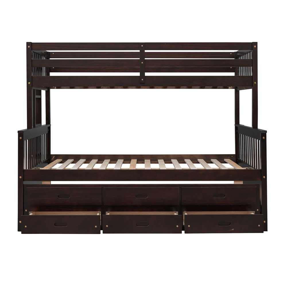 Espresso Twin Over Full Solid Wood Bunk Bed With Trundle And Storage
