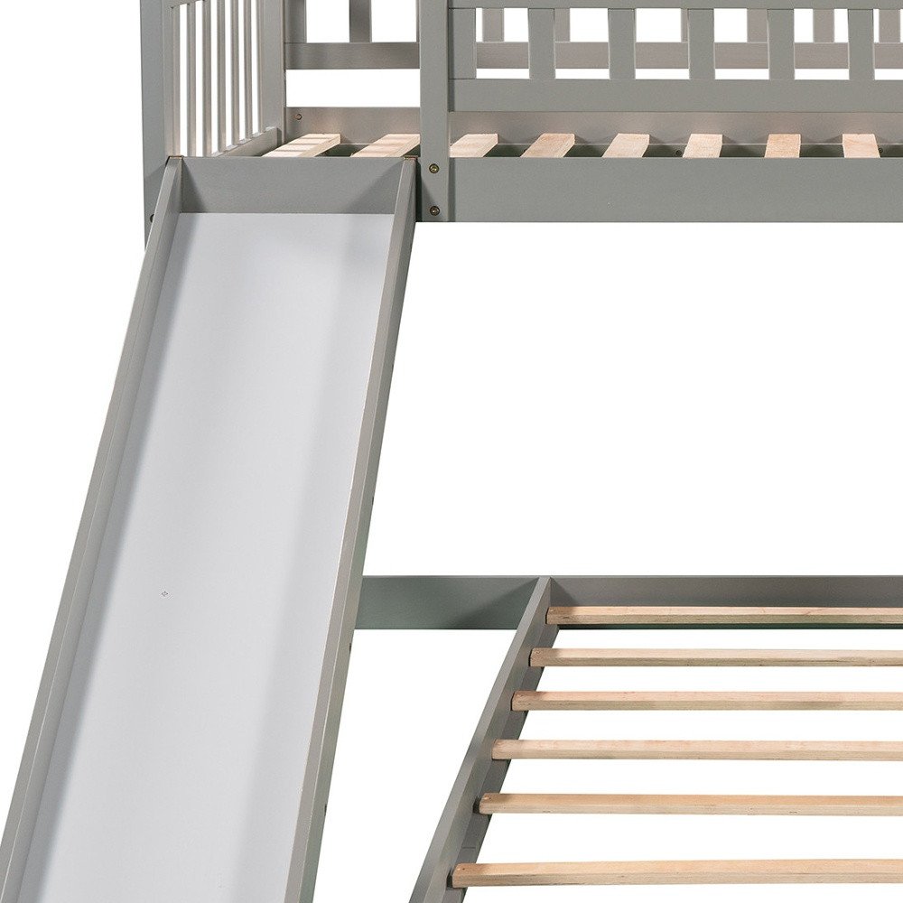 Gray Twin Over Twin Princess Solid Wood Bunk Bed With Slide