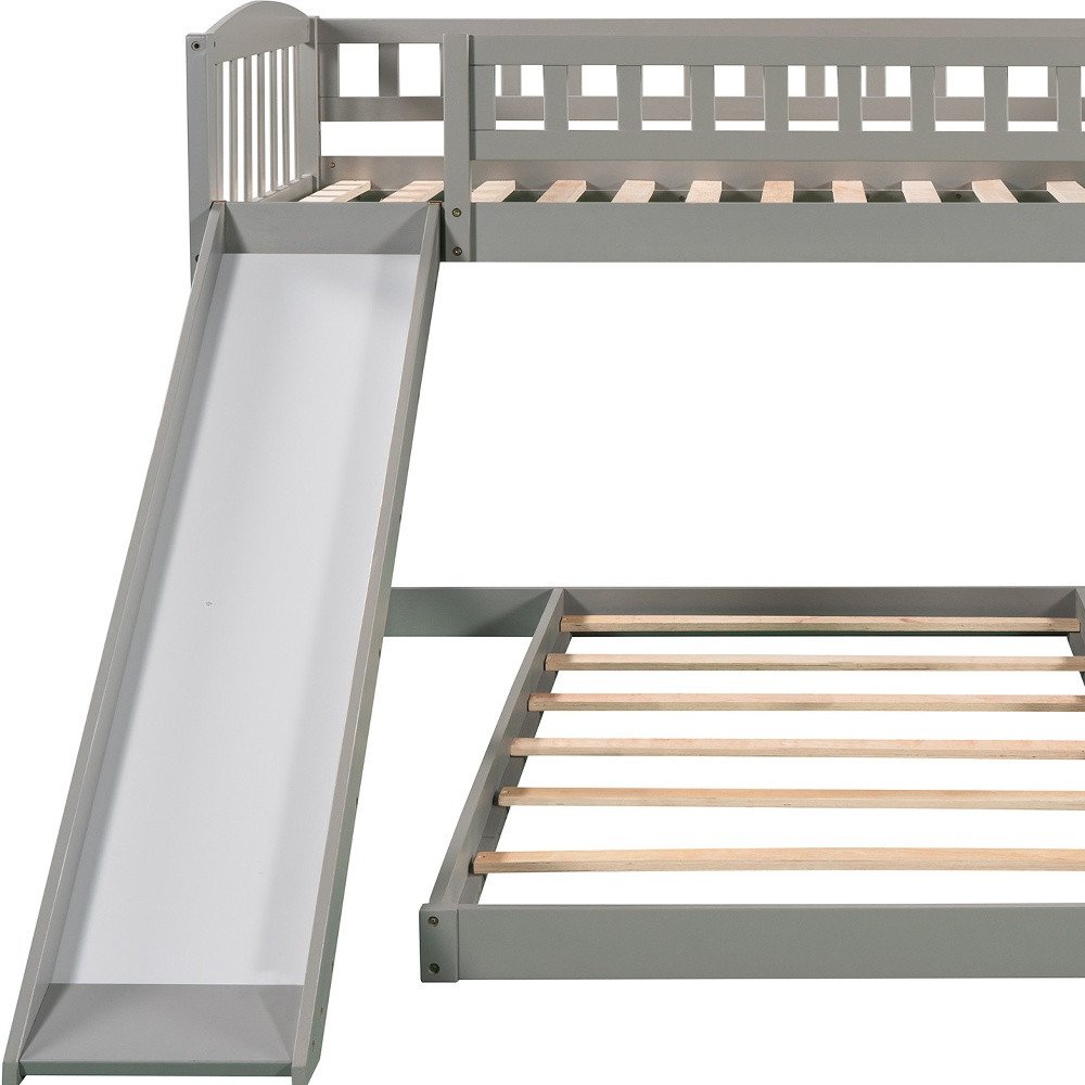 Gray Twin Over Twin Princess Solid Wood Bunk Bed With Slide