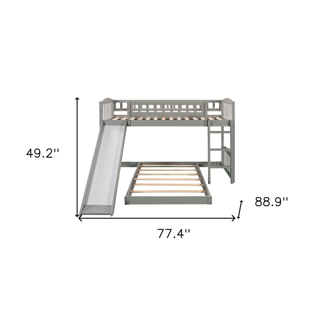Gray Twin Over Twin Princess Solid Wood Bunk Bed With Slide