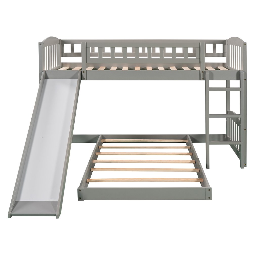 Gray Twin Over Twin Princess Solid Wood Bunk Bed With Slide