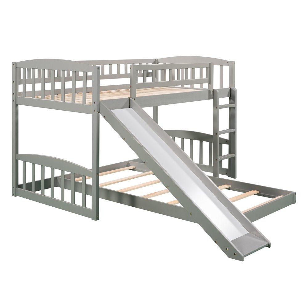 Gray Twin Over Twin Princess Solid Wood Bunk Bed With Slide
