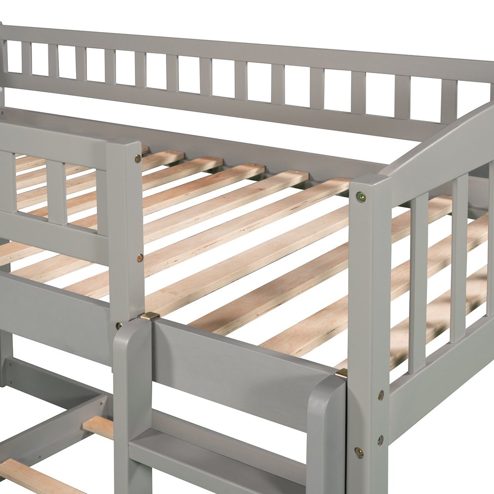 Gray Twin Over Twin Princess Solid Wood Bunk Bed With Slide