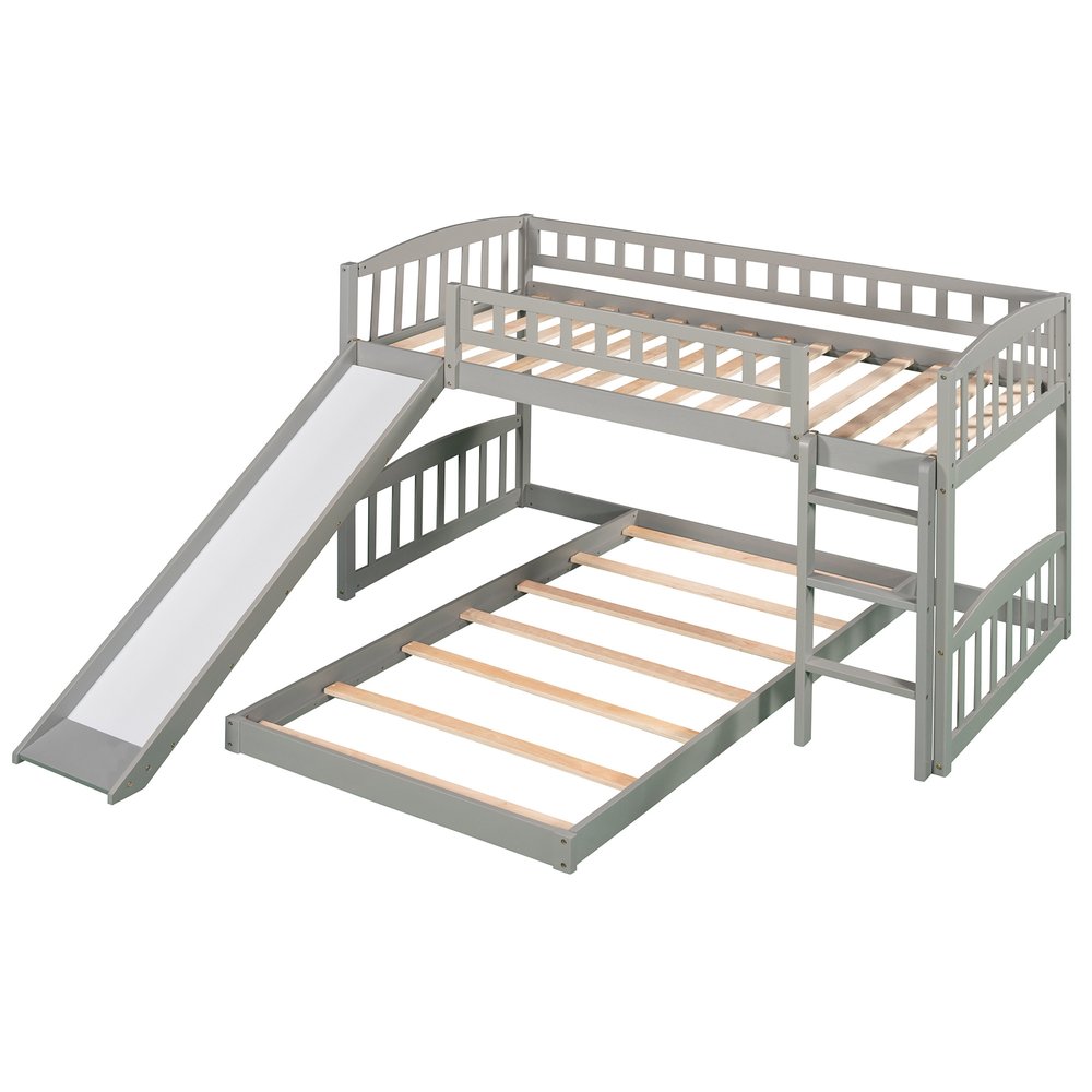 Gray Twin Over Twin Princess Solid Wood Bunk Bed With Slide