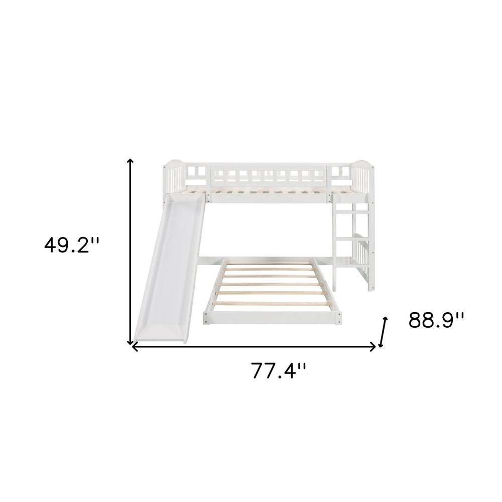White Twin Over Twin Princess Solid Wood Bunk Bed With Slide