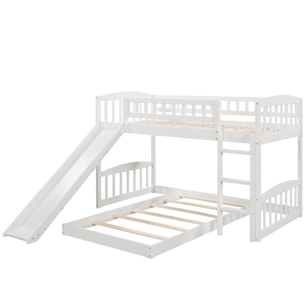 White Twin Over Twin Princess Solid Wood Bunk Bed With Slide
