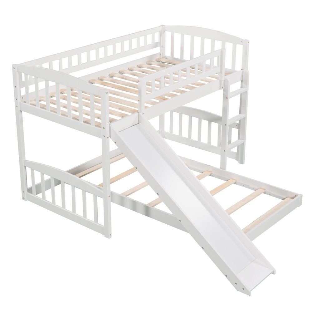 White Twin Over Twin Princess Solid Wood Bunk Bed With Slide